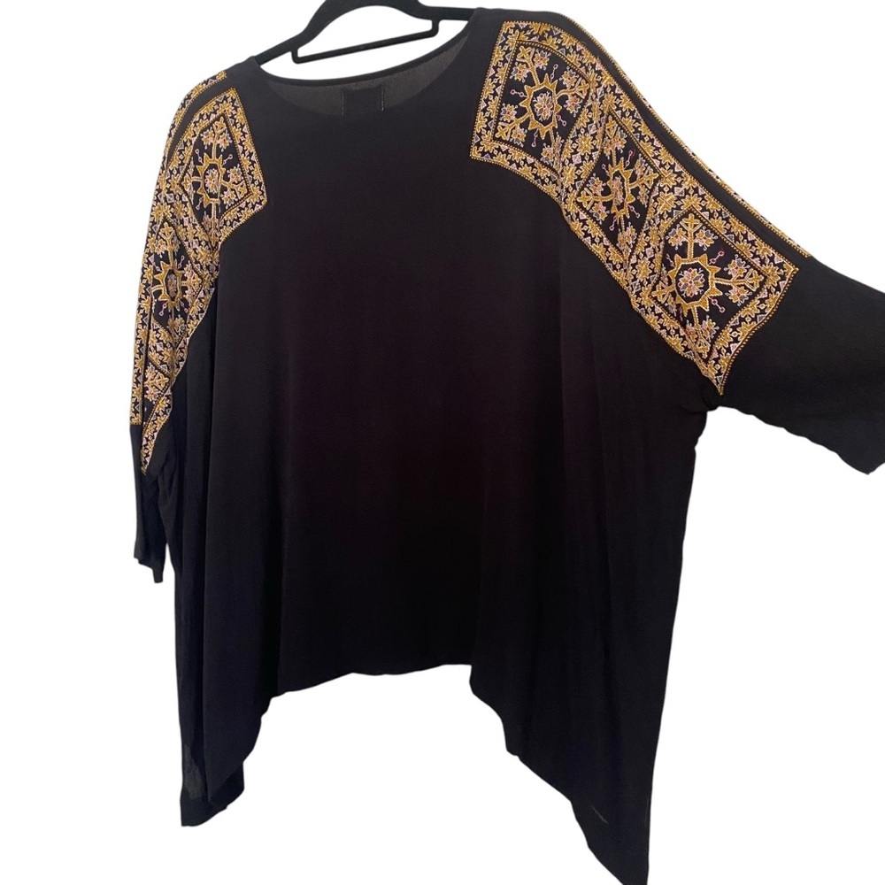 Stella Forest Womens Black Embroidered Blouse Shark Bite Hem Poncho EU Size 36 - Picture 4 of 10